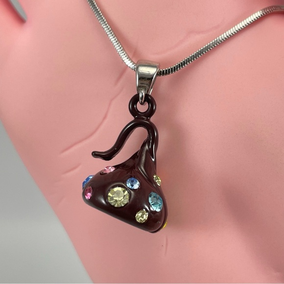 White Gold Plated Rainbow Crystal Chocolate Chip Pendant Necklace Fun Boho Funky - Picture 1 of 7